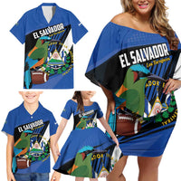 Custom El Salvador Rugby Family Matching Off Shoulder Short Dress and Hawaiian Shirt Los Torogoces Go Champions