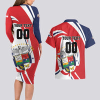 Custom Panama Rugby Couples Matching Long Sleeve Bodycon Dress and Hawaiian Shirt Diablos Rojos Go Champions
