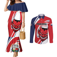 Custom Panama Rugby Couples Matching Mermaid Dress and Long Sleeve Button Shirt Diablos Rojos Go Champions