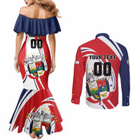 Custom Panama Rugby Couples Matching Mermaid Dress and Long Sleeve Button Shirt Diablos Rojos Go Champions