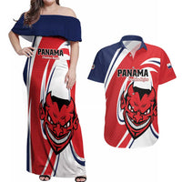 Custom Panama Rugby Couples Matching Off Shoulder Maxi Dress and Hawaiian Shirt Diablos Rojos Go Champions