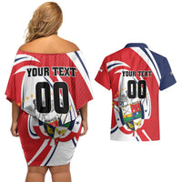 Custom Panama Rugby Couples Matching Off Shoulder Short Dress and Hawaiian Shirt Diablos Rojos Go Champions