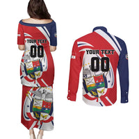 Custom Panama Rugby Couples Matching Puletasi and Long Sleeve Button Shirt Diablos Rojos Go Champions