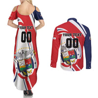 Custom Panama Rugby Couples Matching Summer Maxi Dress and Long Sleeve Button Shirt Diablos Rojos Go Champions