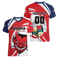 Custom Panama Rugby Women V-Neck T-Shirt Diablos Rojos Go Champions
