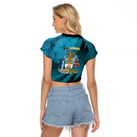10 July The Bahamas Independence Day Raglan Cropped T Shirt Bahamian Blue Marlin With Hibiscus - Wonder Print Shop