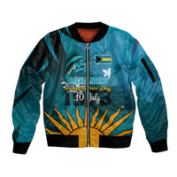 10 July The Bahamas Independence Day Sleeve Zip Bomber Jacket Bahamian Blue Marlin With Hibiscus - Wonder Print Shop