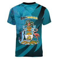 10 July The Bahamas Independence Day Women V Neck T Shirt Bahamian Blue Marlin With Hibiscus - Wonder Print Shop