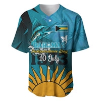 Custom 10 July The Bahamas Independence Day Baseball Jersey Bahamian Blue Marlin With Hibiscus - Wonder Print Shop