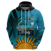 Custom 10 July The Bahamas Independence Day Hoodie Bahamian Blue Marlin With Hibiscus - Wonder Print Shop