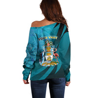 Custom 10 July The Bahamas Independence Day Off Shoulder Sweater Bahamian Blue Marlin With Hibiscus - Wonder Print Shop