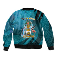 Custom 10 July The Bahamas Independence Day Sleeve Zip Bomber Jacket Bahamian Blue Marlin With Hibiscus - Wonder Print Shop