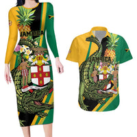 Personalized Jamaica Crocodile Couples Matching Long Sleeve Bodycon Dress and Hawaiian Shirt Pineapple Tropical Style - Wonder Print Shop