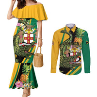 Personalized Jamaica Crocodile Couples Matching Mermaid Dress and Long Sleeve Button Shirt Pineapple Tropical Style - Wonder Print Shop