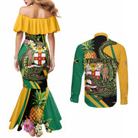 Personalized Jamaica Crocodile Couples Matching Mermaid Dress and Long Sleeve Button Shirt Pineapple Tropical Style - Wonder Print Shop