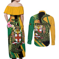 Personalized Jamaica Crocodile Couples Matching Off Shoulder Maxi Dress and Long Sleeve Button Shirt Pineapple Tropical Style - Wonder Print Shop
