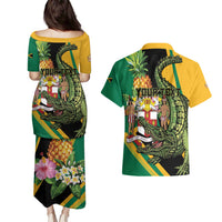 Personalized Jamaica Crocodile Couples Matching Puletasi and Hawaiian Shirt Pineapple Tropical Style - Wonder Print Shop