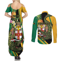 Personalized Jamaica Crocodile Couples Matching Summer Maxi Dress and Long Sleeve Button Shirt Pineapple Tropical Style - Wonder Print Shop