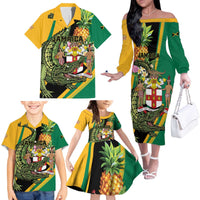 Personalized Jamaica Crocodile Family Matching Off The Shoulder Long Sleeve Dress and Hawaiian Shirt Pineapple Tropical Style - Wonder Print Shop