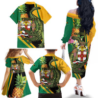 Personalized Jamaica Crocodile Family Matching Off The Shoulder Long Sleeve Dress and Hawaiian Shirt Pineapple Tropical Style - Wonder Print Shop