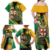Personalized Jamaica Crocodile Family Matching Off Shoulder Maxi Dress and Hawaiian Shirt Pineapple Tropical Style - Wonder Print Shop