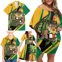 Personalized Jamaica Crocodile Family Matching Off Shoulder Short Dress and Hawaiian Shirt Pineapple Tropical Style - Wonder Print Shop