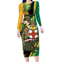Personalized Jamaica Crocodile Long Sleeve Bodycon Dress Pineapple Tropical Style - Wonder Print Shop