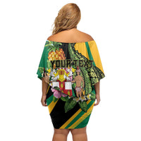 Personalized Jamaica Crocodile Off Shoulder Short Dress Pineapple Tropical Style - Wonder Print Shop