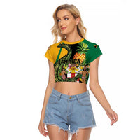 Personalized Jamaica Crocodile Raglan Cropped T Shirt Pineapple Tropical Style - Wonder Print Shop