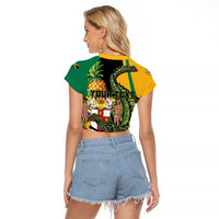 Personalized Jamaica Crocodile Raglan Cropped T Shirt Pineapple Tropical Style - Wonder Print Shop