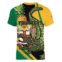 Personalized Jamaica Crocodile Women V-Neck T-Shirt Pineapple Tropical Style - Wonder Print Shop