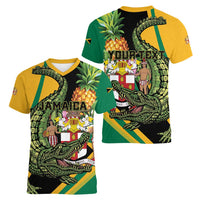 Personalized Jamaica Crocodile Women V-Neck T-Shirt Pineapple Tropical Style - Wonder Print Shop