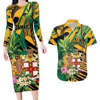Personalized Jamaica Red-billed Streamertail Couples Matching Long Sleeve Bodycon Dress and Hawaiian Shirt Pineapple Tropical Style - Wonder Print Shop
