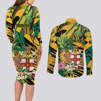 Personalized Jamaica Red-billed Streamertail Couples Matching Long Sleeve Bodycon Dress and Long Sleeve Button Shirt Pineapple Tropical Style - Wonder Print Shop