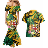 Personalized Jamaica Red-billed Streamertail Couples Matching Mermaid Dress and Hawaiian Shirt Pineapple Tropical Style - Wonder Print Shop