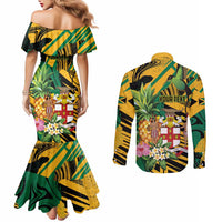 Personalized Jamaica Red-billed Streamertail Couples Matching Mermaid Dress and Long Sleeve Button Shirt Pineapple Tropical Style - Wonder Print Shop