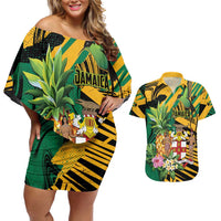 Personalized Jamaica Red-billed Streamertail Couples Matching Off Shoulder Short Dress and Hawaiian Shirt Pineapple Tropical Style - Wonder Print Shop