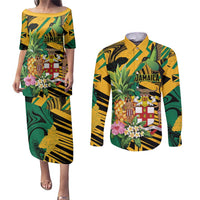 Personalized Jamaica Red-billed Streamertail Couples Matching Puletasi and Long Sleeve Button Shirt Pineapple Tropical Style - Wonder Print Shop