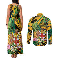 Personalized Jamaica Red-billed Streamertail Couples Matching Tank Maxi Dress and Long Sleeve Button Shirt Pineapple Tropical Style - Wonder Print Shop