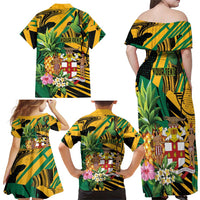 Personalized Jamaica Red-billed Streamertail Family Matching Off Shoulder Maxi Dress and Hawaiian Shirt Pineapple Tropical Style - Wonder Print Shop