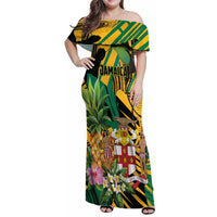 Personalized Jamaica Red-billed Streamertail Family Matching Off Shoulder Maxi Dress and Hawaiian Shirt Pineapple Tropical Style - Wonder Print Shop