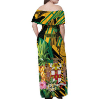 Personalized Jamaica Red-billed Streamertail Family Matching Off Shoulder Maxi Dress and Hawaiian Shirt Pineapple Tropical Style - Wonder Print Shop