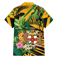 Personalized Jamaica Red-billed Streamertail Family Matching Off Shoulder Short Dress and Hawaiian Shirt Pineapple Tropical Style - Wonder Print Shop