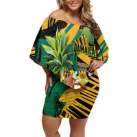 Personalized Jamaica Red-billed Streamertail Family Matching Off Shoulder Short Dress and Hawaiian Shirt Pineapple Tropical Style - Wonder Print Shop