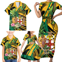 Personalized Jamaica Red-billed Streamertail Family Matching Short Sleeve Bodycon Dress and Hawaiian Shirt Pineapple Tropical Style - Wonder Print Shop