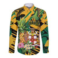 Personalized Jamaica Red-billed Streamertail Long Sleeve Button Shirt Pineapple Tropical Style - Wonder Print Shop