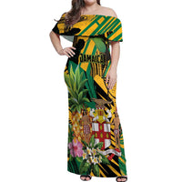 Personalized Jamaica Red-billed Streamertail Off Shoulder Maxi Dress Pineapple Tropical Style - Wonder Print Shop