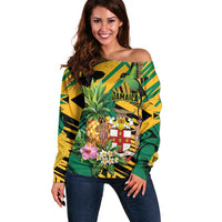 Personalized Jamaica Red-billed Streamertail Off Shoulder Sweater Pineapple Tropical Style - Wonder Print Shop