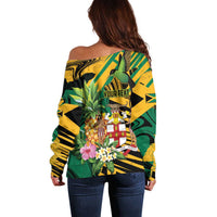 Personalized Jamaica Red-billed Streamertail Off Shoulder Sweater Pineapple Tropical Style - Wonder Print Shop