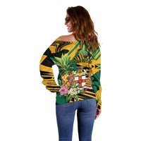 Personalized Jamaica Red-billed Streamertail Off Shoulder Sweater Pineapple Tropical Style - Wonder Print Shop